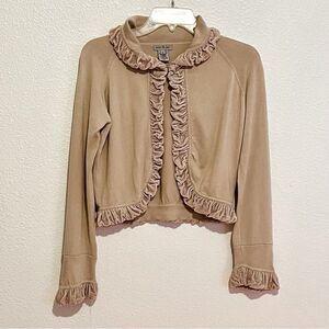Mac & Jac Cream Silk Velvet Blend Ruffled Dusty Pink Collar Knit Cardigan M